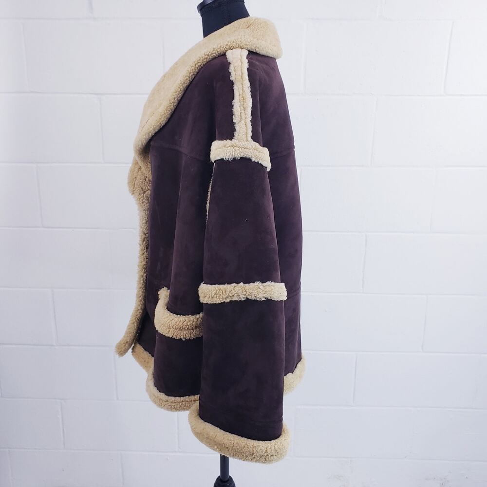 Vintage 80s Vakko Shearling Suede Coat Brown Hipster Coat Jacket Made In Romania - Picture 4 of 9